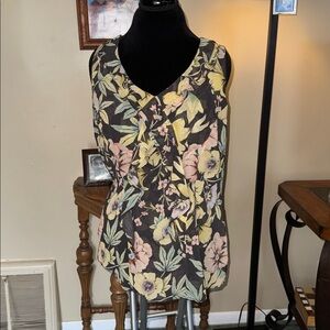 Cabi semi sheer sleeveless top floral print